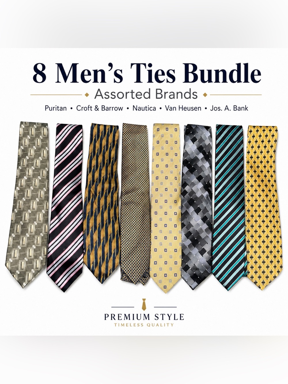 8 Men’s Neckties Bundle Puritan Nautica Van Heusen Jos A Bank Croft & Barrow